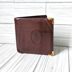 Cartier Vintage Must De Bi Fold Wallet with Coin Pouch in Burgundy Leather